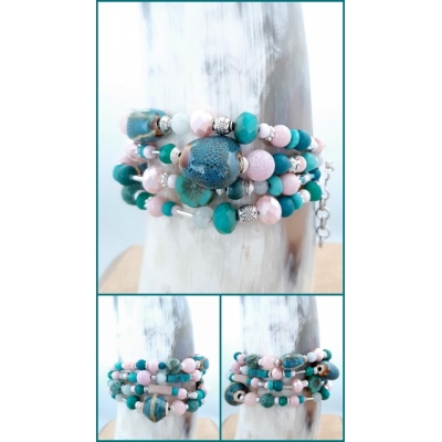kralenarmband in blauwgroen / roze kralenarmband in blauwgroen / roze